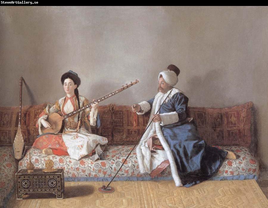 Jean-Etienne Liotard Portrait of M.Levett and of Mlle Glavany Seated on a Sofa